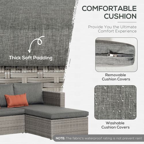 3 Pc PE Rattan Corner Sofa Set, w/ Tempered Glass Table-top & Soft Cushion Grey - image 5