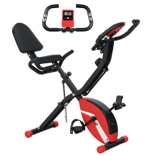SPORTNOW Folding Exercise Bike with Arm Bands and Hand Pulse Sensor, Red - image 2
