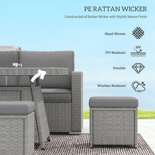Outsunny 7 Pieces Rattan Garden Furniture Set w/ 50,000 BTU Gas Fire Pit Table