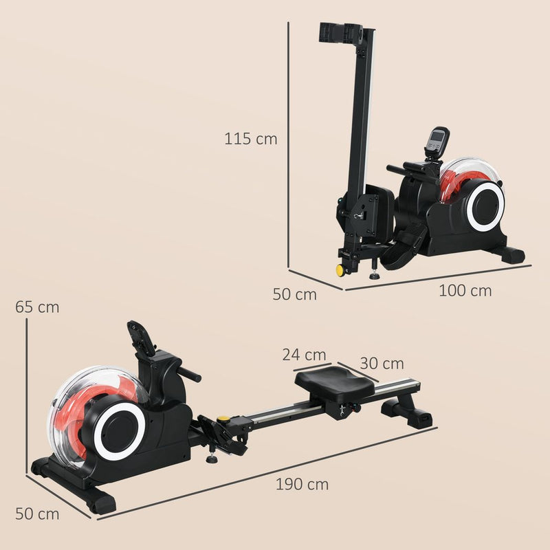 SPORTNOW Foldable Water Rowing Machine with Wheels and LCD Monitor, Black - image 4