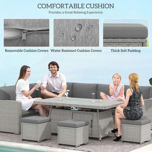 Outsunny 7 Pieces Rattan Garden Furniture Set w/ 50,000 BTU Gas Fire Pit Table