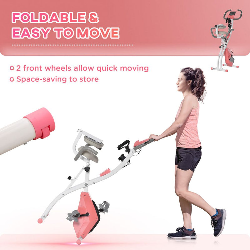 Premium Adjustable 2-in-1 Exercise Bike - LCD Monitor, Pulse Sensor, Pink - HOMCOM - image 7