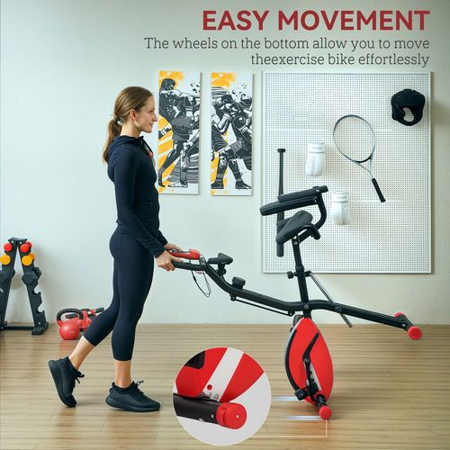 SPORTNOW Folding Exercise Bike with Arm Bands and Hand Pulse Sensor, Red - image 9