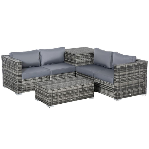 High-Quality 6PC Rattan Corner Sofa Set w/ Cushion - Grey