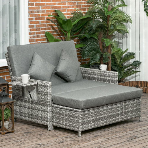 Premium Outsunny Garden Rattan Furniture Set - 2 Seater Patio Sun Lounger Daybed - image 2