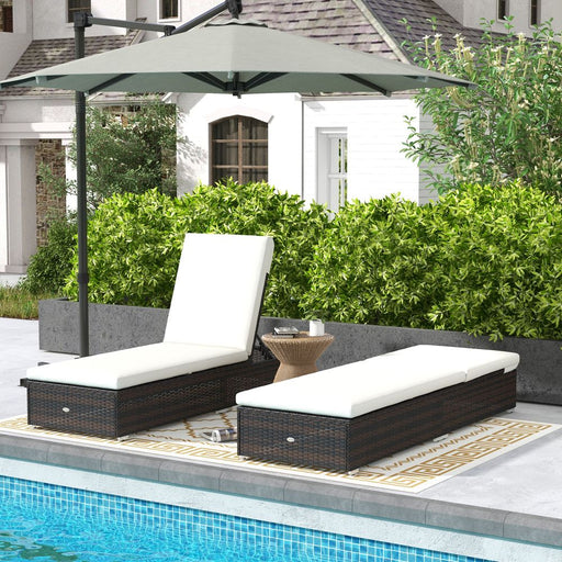 2-Pack Outsunny Rattan Sun Loungers Set - Adjustable Back, Brown - High-Quality Patio Furniture - image 2