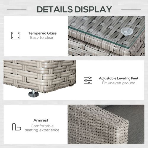 3 Pc PE Rattan Corner Sofa Set, w/ Tempered Glass Table-top & Soft Cushion Grey - image 6