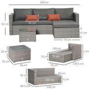 3 Pc PE Rattan Corner Sofa Set, w/ Tempered Glass Table-top & Soft Cushion Grey - image 3