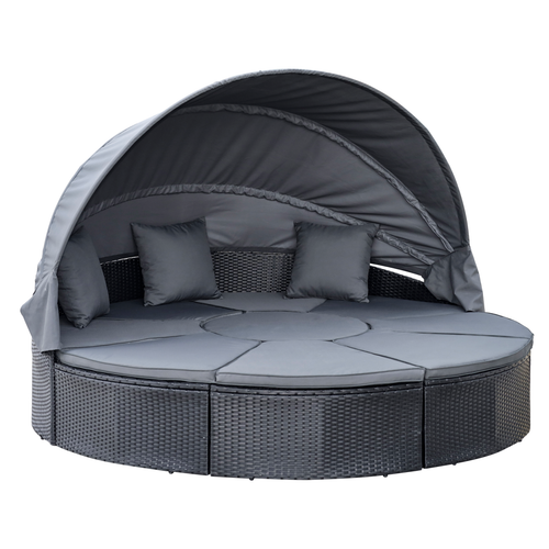 Outdoor Garden Daybed Set w/ Cushioned Round Sofa Bed Conversation Furnitur - image 2