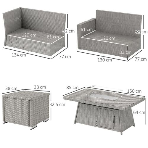 Outsunny 7 Pieces Rattan Garden Furniture Set w/ 50,000 BTU Gas Fire Pit Table