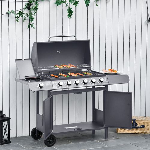 Outsunny 6+1 Burner Gas BBQ Grill Garden Barbecue with Wheels, Cabinet Grey - image 2