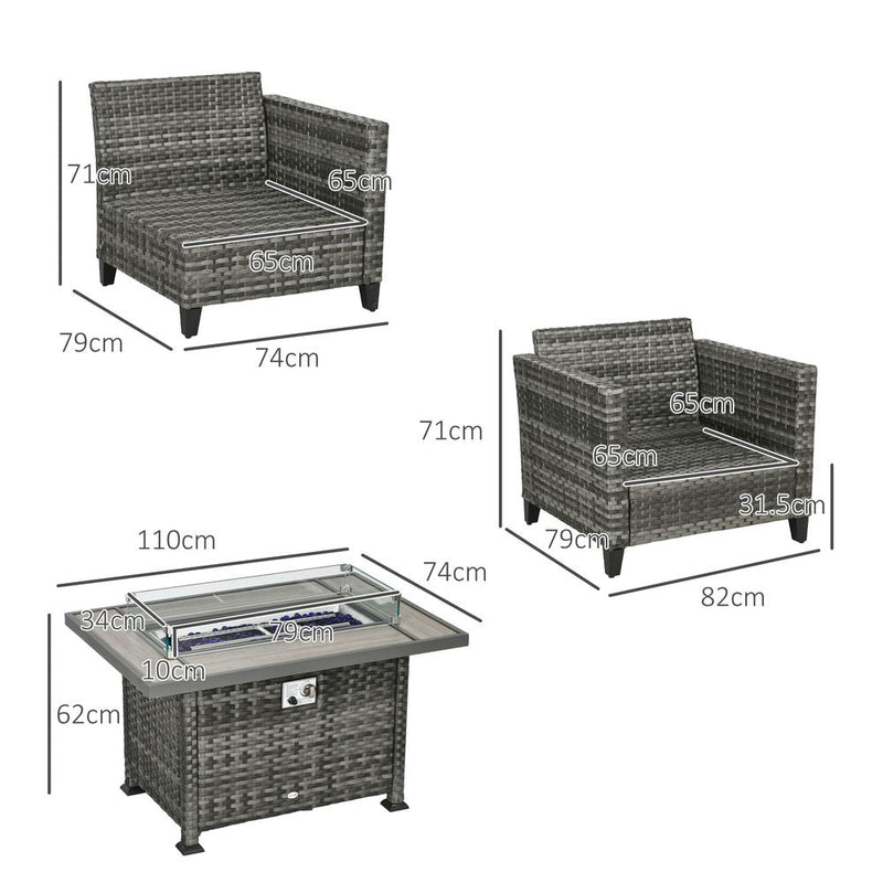 Outsunny 5PC Rattan Garden Set with Gas Fire Pit Table