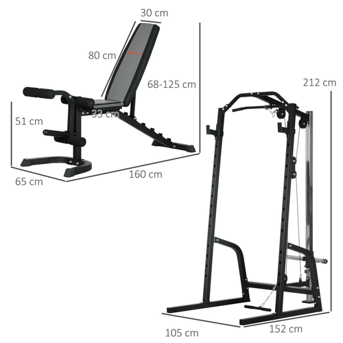 SPORTNOW Smith Machine Power Rack with Pull Up Bar, Lat Pull Down System