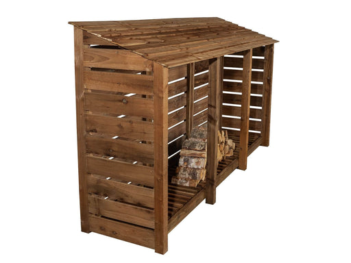 Slatted Wooden Log Store W-335cm, H-126cm or 180cm, D-88cm - Brown Finish - image 2